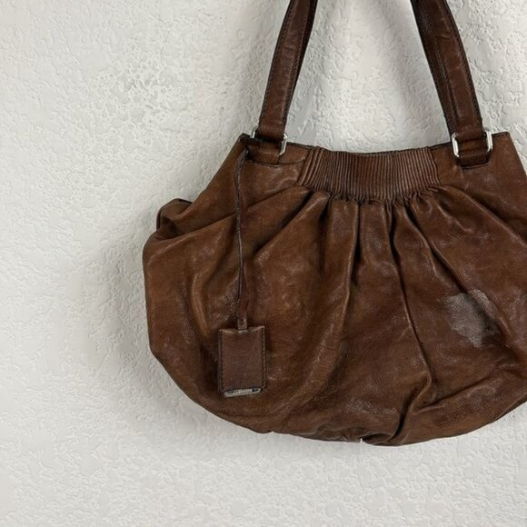 JIL SANDER Vintage Black Leather Pleated Shoulder Bag - Picture 1 of 13